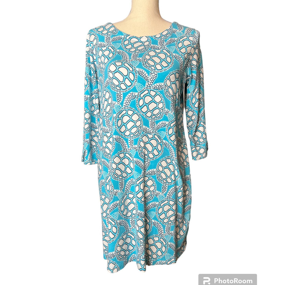 Crown & Ivy Dress in Turquoise with Turtle Print in Black and White Size Small